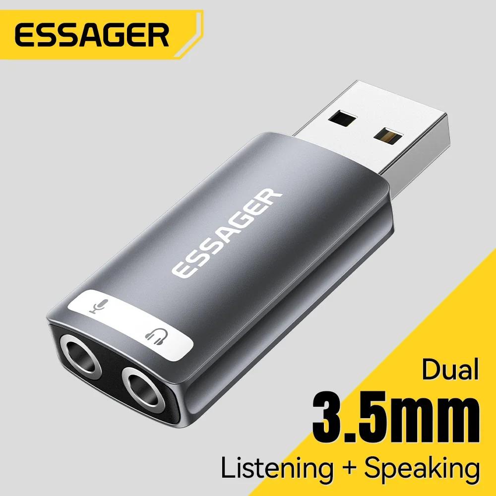 Essager 외장 USB 사운드 카드, 3.5mm USB 어댑터 이어폰, 마이크 스피커, 오디오 인터페이스, PS4 노트북 컴퓨터용