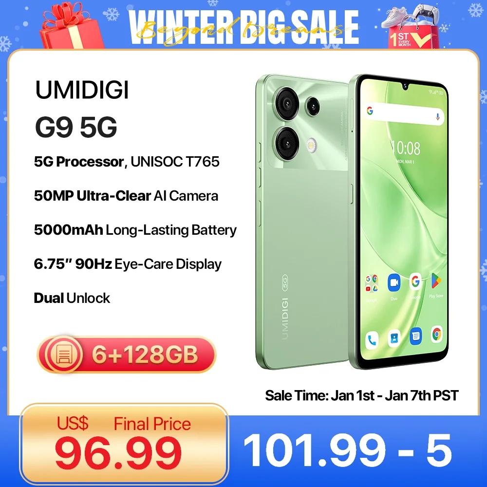 UMIDIGI G9 5G 스마트폰, 5G 휴대폰, 안드로이드 14, 8 코어, 6GB, 128GB, 6.75 인치, 90Hz HD, 50MP, 5000mAh, 18W 충전