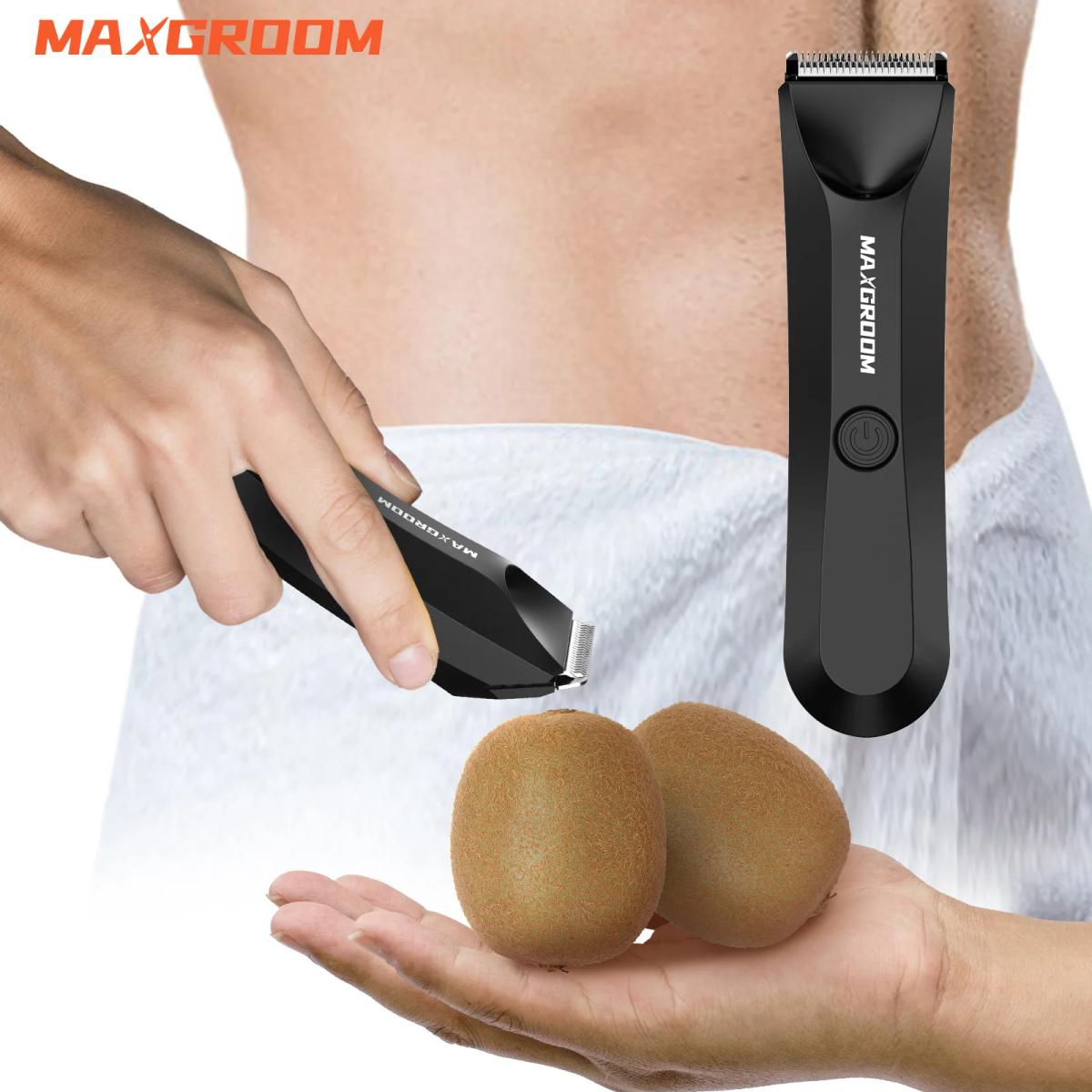 MAXGROOM 남성용 바디 헤어 트리머 면도기, 사타구니 공 트리머, 교체 가능한 세라믹 블레이드, 전기 면도기, 방수