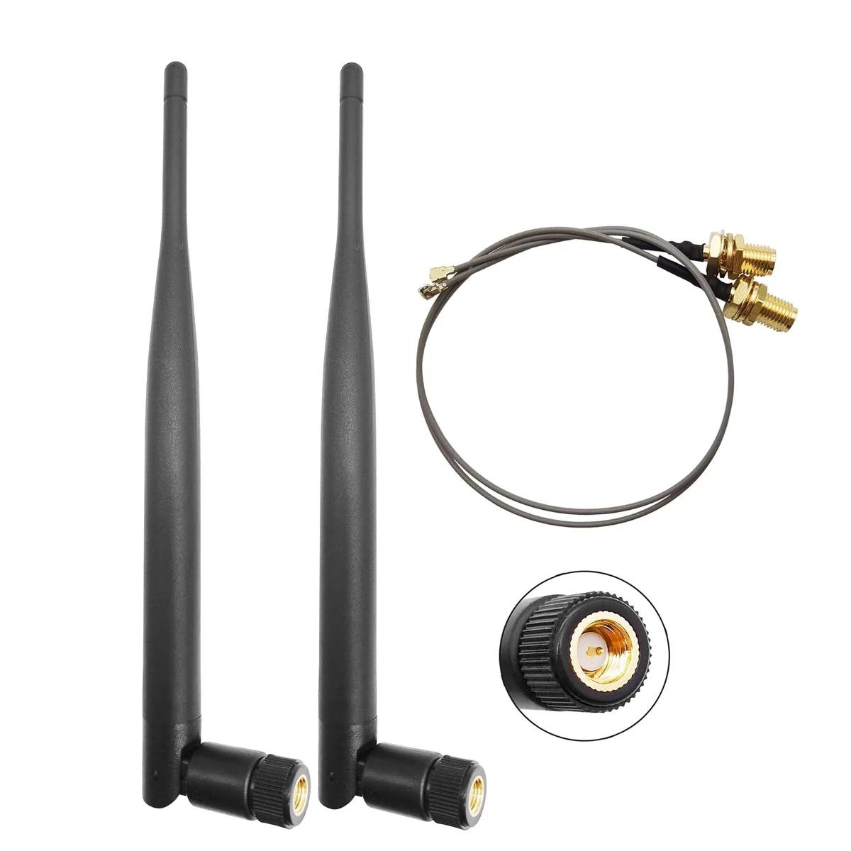 868MHz 915MHz LoRa 안테나, 실내 옴니 고무 공중 5dBi 이득 SMA 수 + IPEX 케이블, 2 개