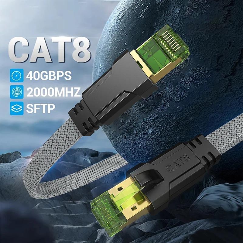 CYANMI Cat 8 이더넷 케이블 1.8m(6피트), 고속 브레이드 40Gbps 2000Mhz 네트워크 코드 Cat8 RJ45 차폐 실내 튼튼한 LAN 케이블 게이밍 PC PS5 Xbox 모뎀 라우터와 호환