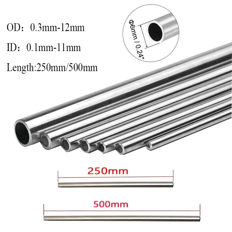 304 심리스 스테인리스 스틸 모세관 튜브, OD 0.3-12mm, ID 0.1-11mm, 길이 250mm, 500mm, 10 개 ~ 1 개