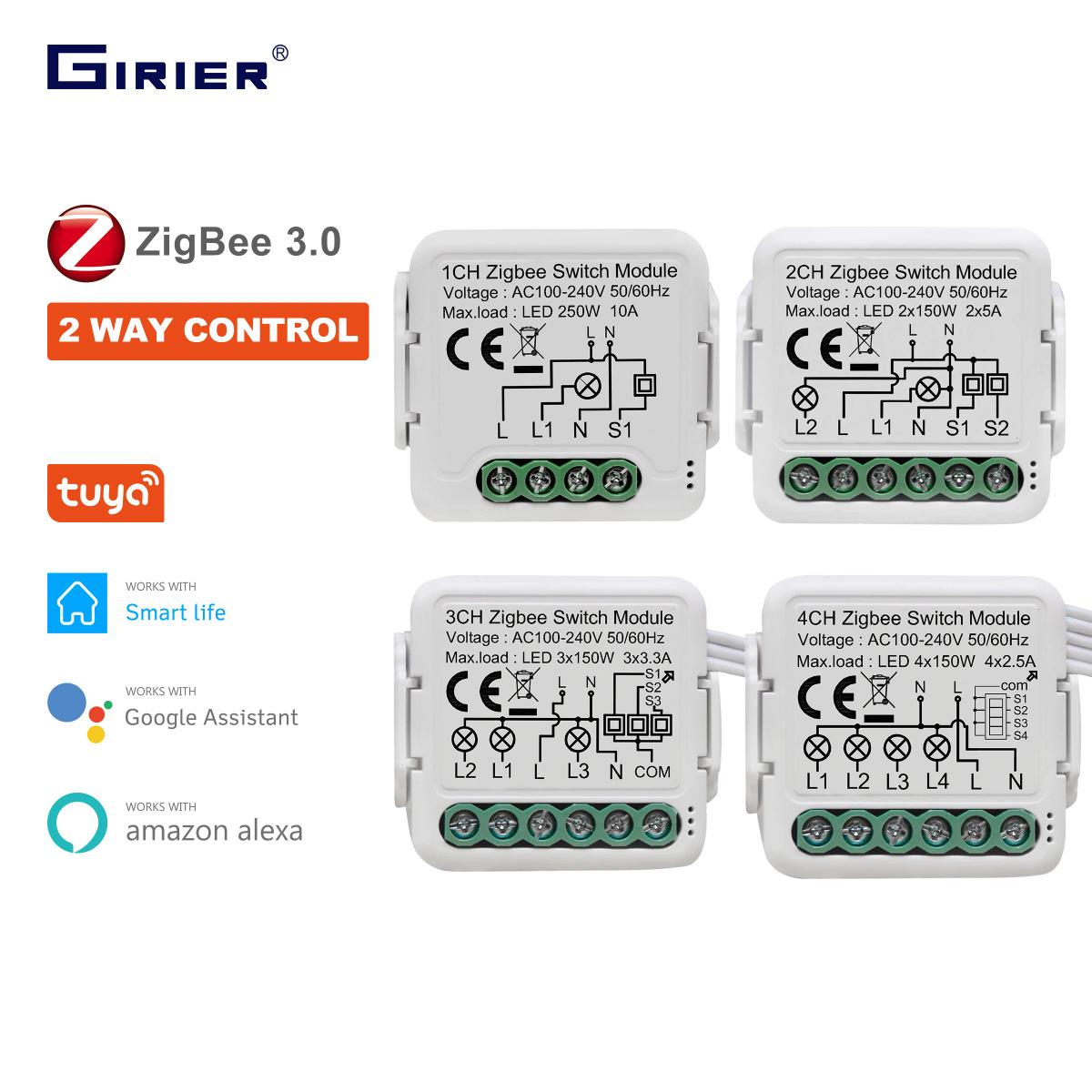 GIRIER Tuya ZigBee 3.0 스위치 모듈 10A 스마트 홈 DIY 차단기 1 2 3 4 갱은 Alexa Google 홈으로 2 웨이 제어 작업을 지원합니다.