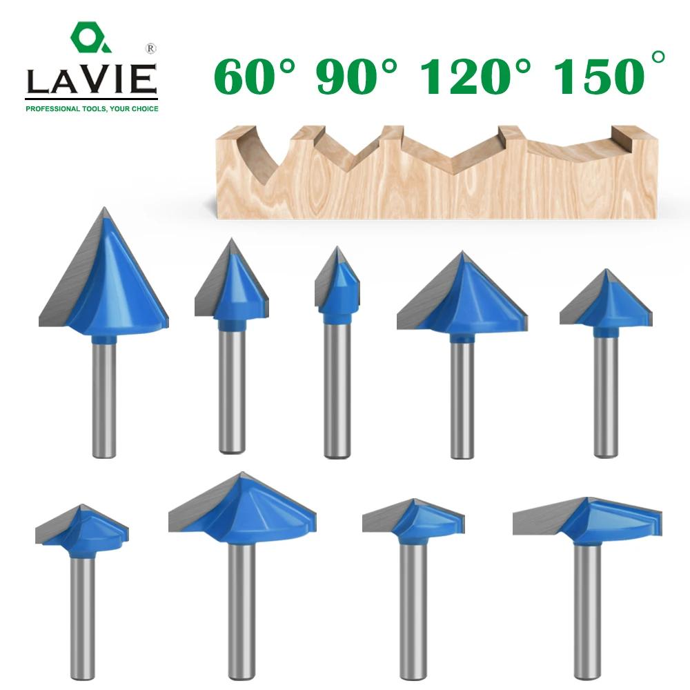 LAVIE V 타입 슬롯 커터 비트, CNC 조각 솔리드 라우터 비트, 카바이드 밀링 커터, 60mm, 90 120, 150 도, 6mm 섕크, C06027, 1 개