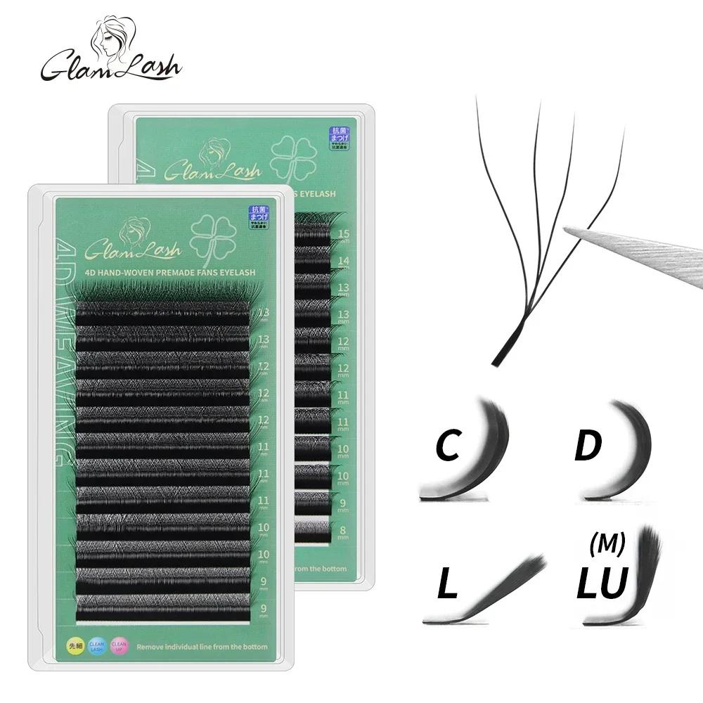 GLAMLASH 4D5D W 모양 속눈썹 연장, 미리 만들어진 볼륨 팬, W 스타일 속눈썹, 인조 밍크, 부드럽고 쉬운, 자연스러운 팬