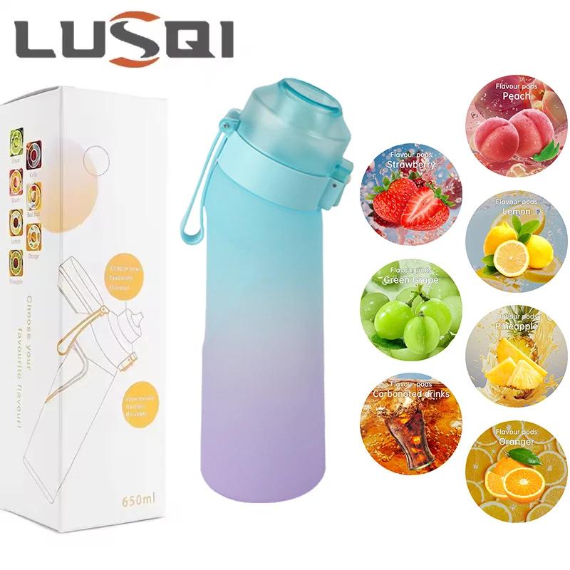 LUSQI 공기 맛 물병, 스포츠 패션 빨대 트라이탄 플라스틱 컵, 야외 스포츠 피트니스에 적합, 7 가지 맛 포드 포함