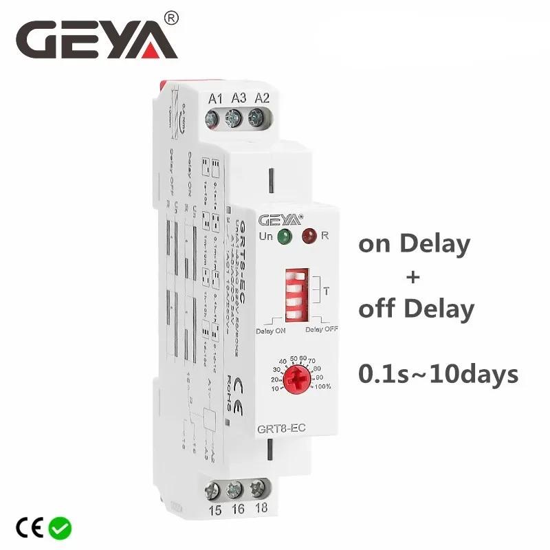 GEYA GRT8-EC 이중 기능 타이머 릴레이, 지연 온 또는 오프 지연 릴레이, AC220V, DC24V, AC380V, ACDC24V-240V 타임 릴레이 CE CB ROHS, 10A