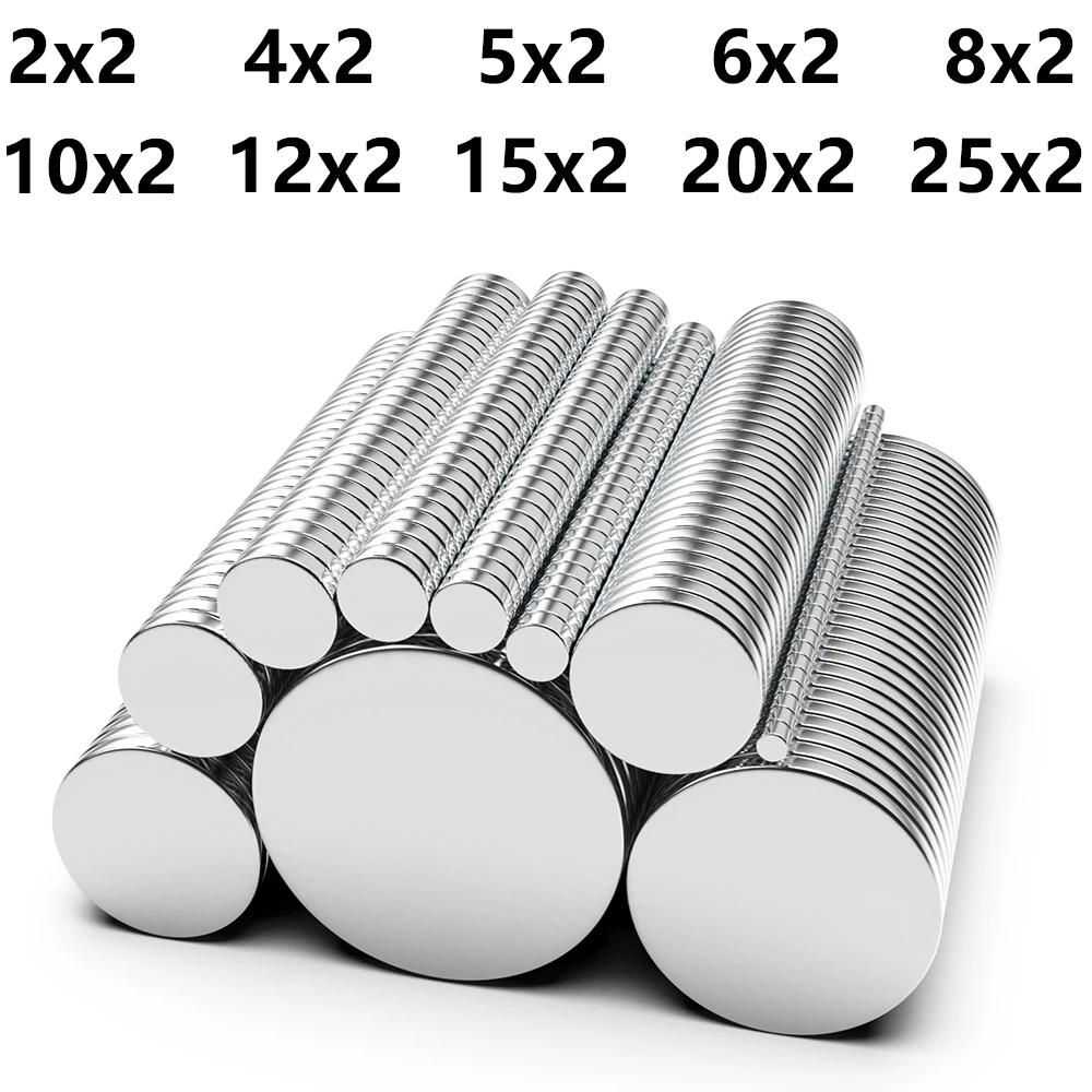 강력한 원형 자석 NdFeB 네오디뮴, N35 초강력 자석, 2x2, 4x2, 5x2, 6x2, 8x2, 10x2, 12x2, 15x2, 20x2, 25x2mm imanes 디스크