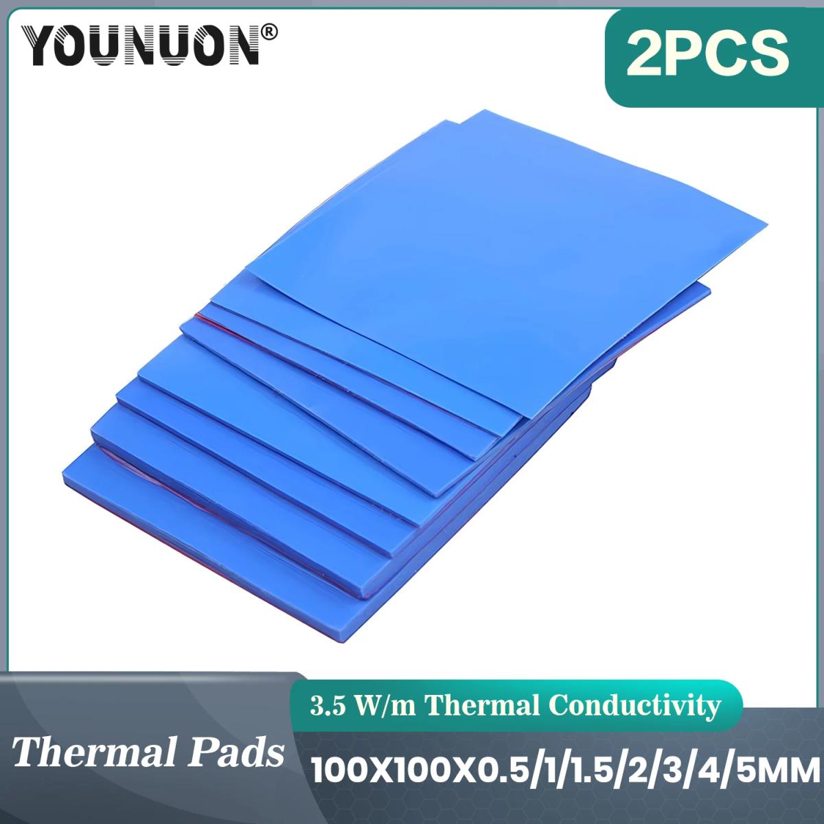 2 조각 100x100mm 열 패드 0.5mm/1mm/1.5mm/2mm/2.5mm/3mm/4mm/5mm 두께 GPU CPU 방열판 냉각 전도성 실리콘 패드