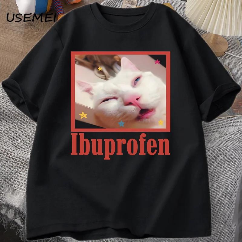 Ibuprofen Cat Meme Tshirt 재미 있은 고양이 그래픽 티 귀여운 고양이 애호가 코튼 티셔츠 캐주얼 재밌는 T 셔츠 유니섹스 오버 사이즈 Tshirt Tee