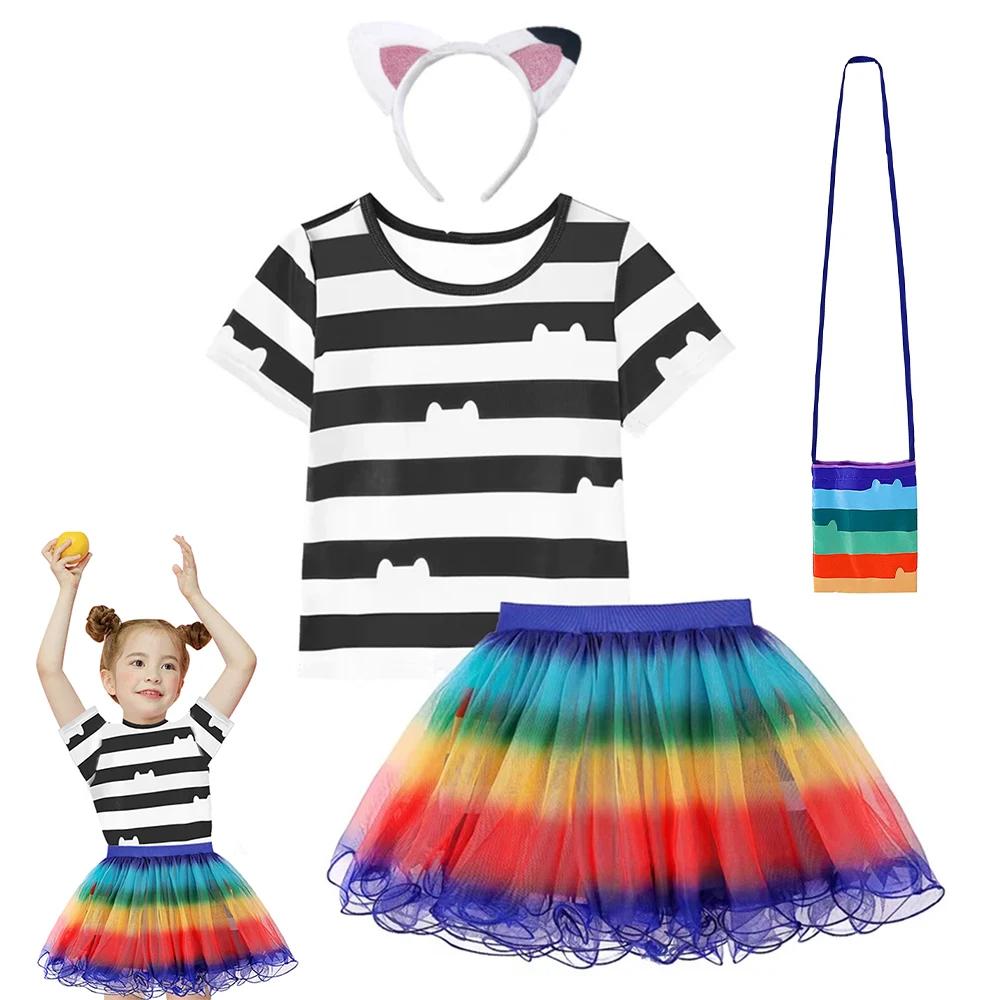 어린이 스커트 세트 Ggabby Doll Girls 키즈 파티 개비 고양이 주택 카니발 코스프레 의상 정장 3-8Yrs