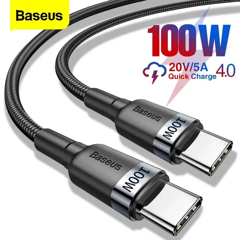 Baseus USB C to USB C타입 케이블, USBC PD 고속 충전 코드, USB-C C타입 케이블, 아이폰 16, 15, 프로 맥스, 맥북, 삼성, 포코용, 100W