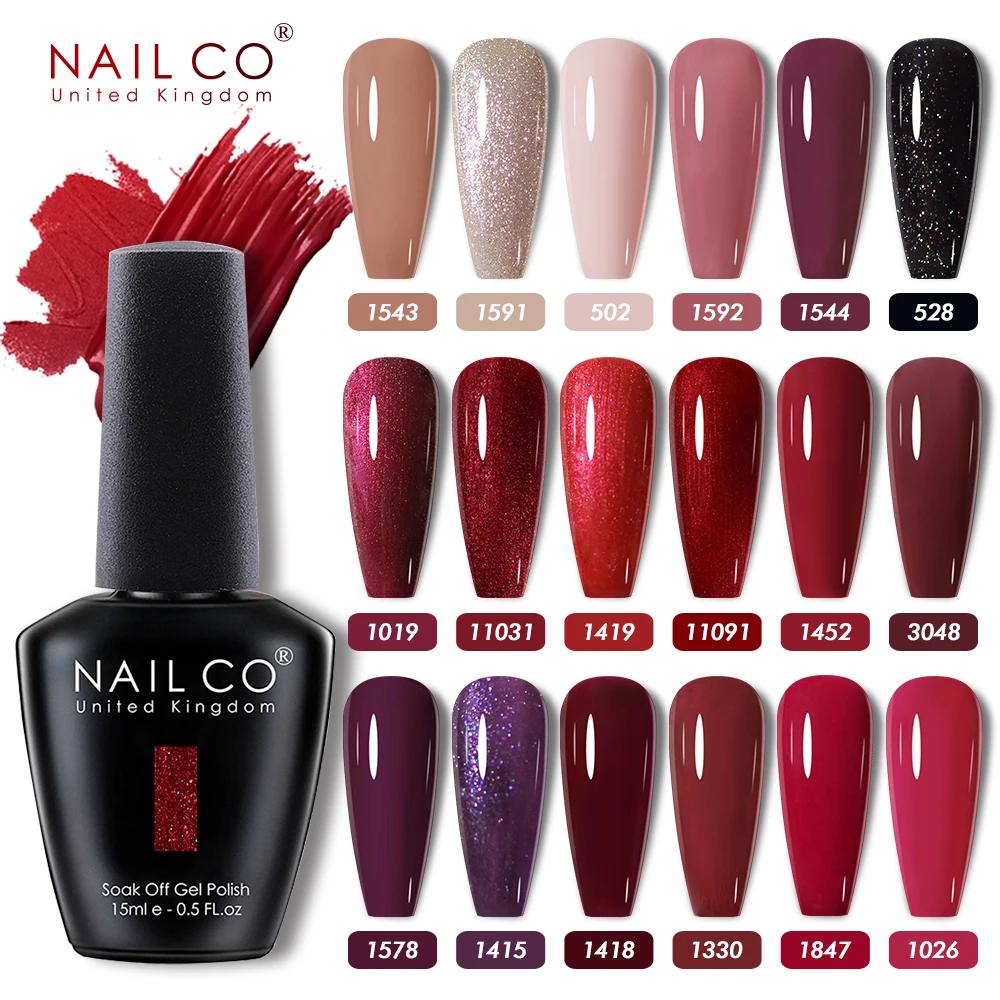 NAILCO 반영구 하이브리드 바니시 젤 매니큐어, 블랙 레드 컬러, 전문가용 UV 네일 아트 용품, 15ml