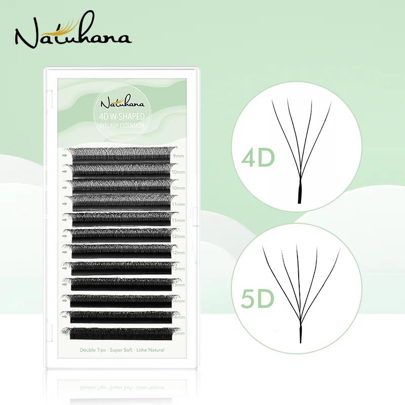 NATUHANA W형 4D 5D 볼륨 속눈썹 연장, 프리메이드 볼륨 팬, W형 속눈썹, 자연스러운 소프트 인조 속눈썹, 메이크업용