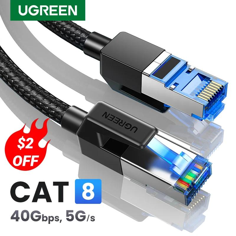 UGREEN 이더넷 케이블 CAT8 40Gbps 2000MHz CAT 8 네트워킹 면화 꼰 인터넷 Lan 코드 PS 4 라우터 RJ45 케이블