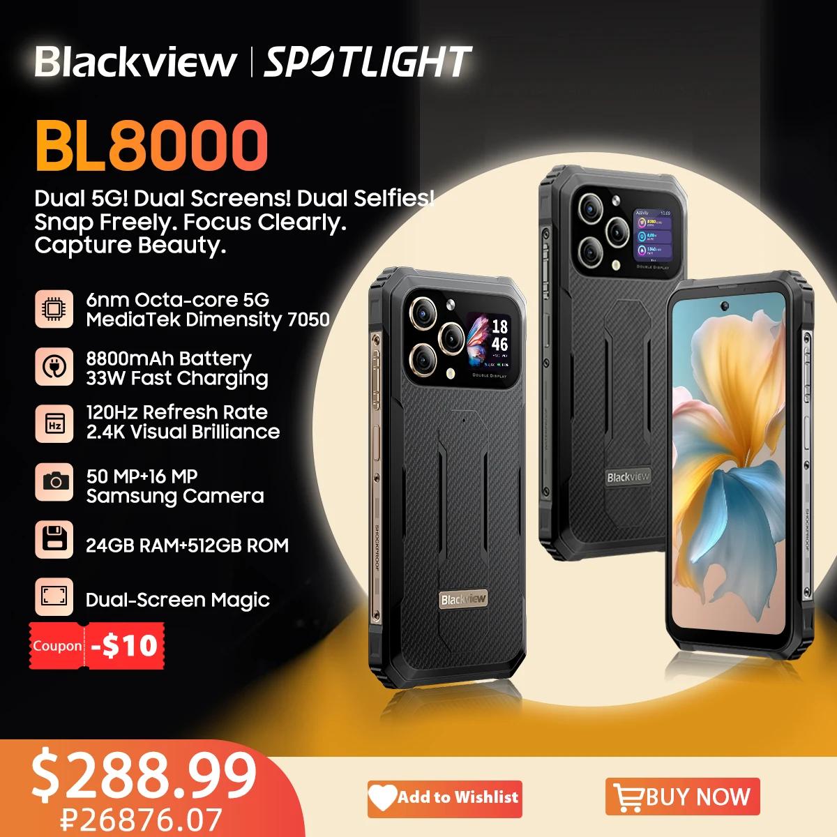 Blackview BL8000 5G 견고한 스마트폰, 6.78 인치 2.4K FHD + 120Hz 디스플레이, 24GB 512GB 휴대폰, 50MP 8800mAh 33W, 월드 프리미어