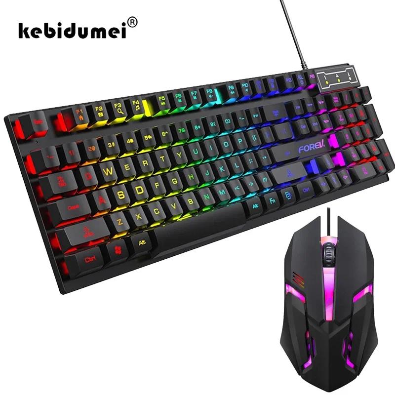 104 키 백라이트 기계식 키보드 유선 게임용 키보드 방수 빛나는 키보드 및 마우스 세트 게이머 PC 노트북 사무실
