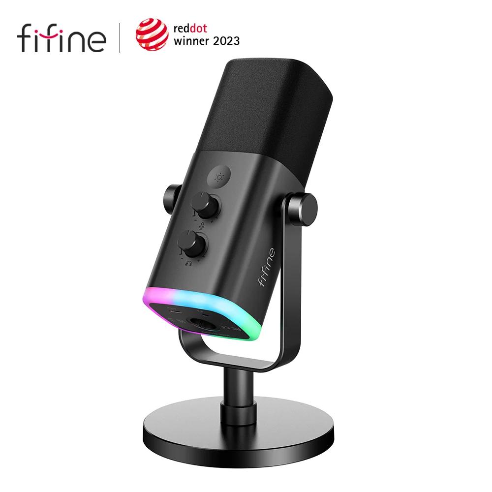 FIFINE USB/XLR 동적 마이크, 터치 무음 버튼, 헤드폰 잭, I/O 제어, PC PS5/4 믹서, 게임 MIC Ampligame AM8