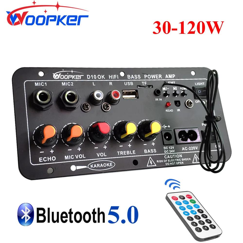 Woopker 오디오 앰프 보드, 30-120W, 듀얼 마이크 지원, 블루투스 앰프 서브 우프, 4Ohm 스피커용, 12V, 24V, 110V, 220V