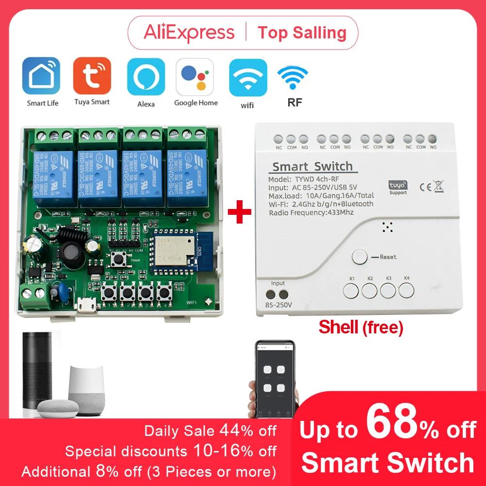 Tuya-스마트 Wifi 모터 스위치 모듈, 5V 12V 24V 32V 220V RF 433 라디오 원격 제어 Alexa Google Home 용 4 채널 인칭 릴레이